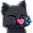 Black anthro cat sticks tongue out.